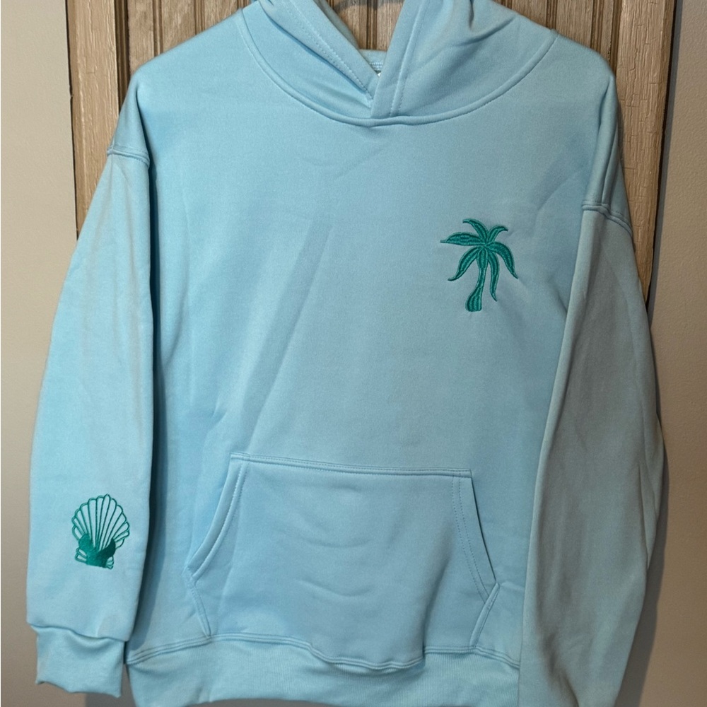 Light Blue Hoodie with Palm Tree Embroidery